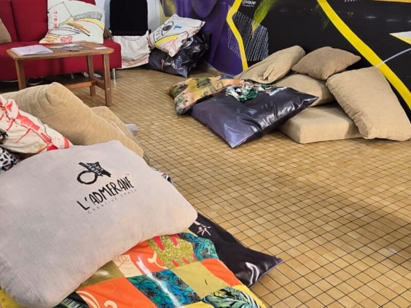 Cushions scattered on the floor at l’Admérane. 