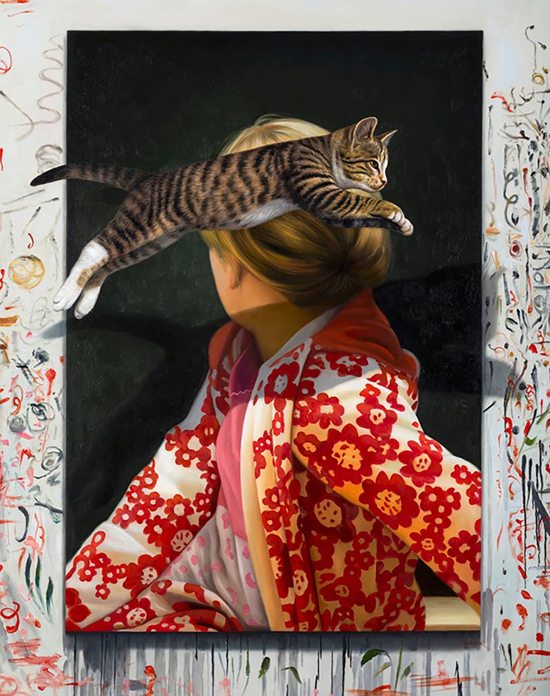 Marc Dennis, “<em>Richter’s Cat</em>,” 2021, oil on linen, 34 x 27 inches [≈ 86 × 68 cm]. Picture courtesy of the artist.
