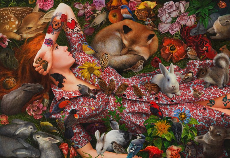 Marc Dennis, He loves me, he loves me not (The transfiguration of snow white), 2019, oil on linen, 56x74 inches