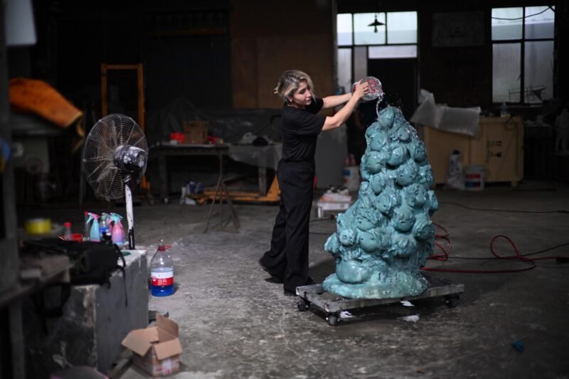 ‘I,’ 2025. Bronze. Soraya Sharghi: ‘A material I've long dreamed of working with for its permanence, weight, and history. This sculpture is called ‘I,’ a self-portrait in many forms, holding all the characters, emotions, and imagined beings that live inside me. An archive of inner voice, forged in fire.’