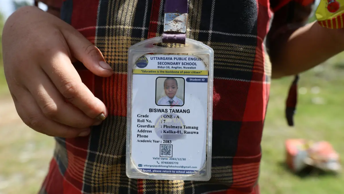 School ID Card of Biswas Tamang from Rasuwa. Image by Suman Nepali of Nepali Times. Used with permission.